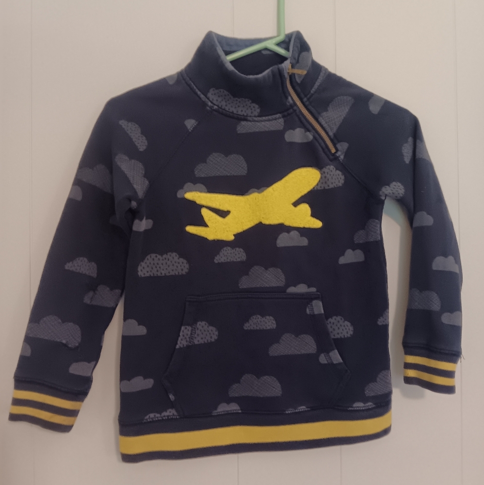 Mini Boden 6/7 boys quarter zip airplane sweatshirt collar pullover